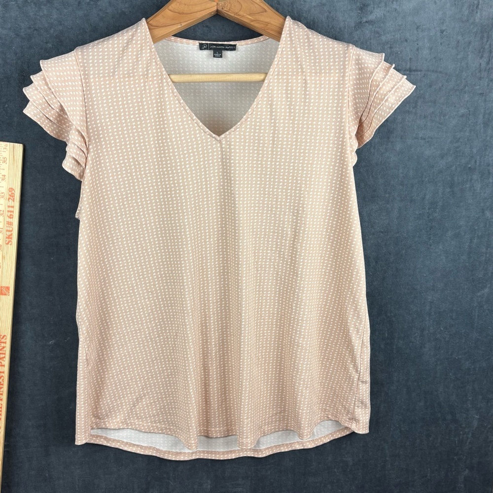 Adrianna Papell Cream Ruffled Cap Sleeve Blouse Sz Large
